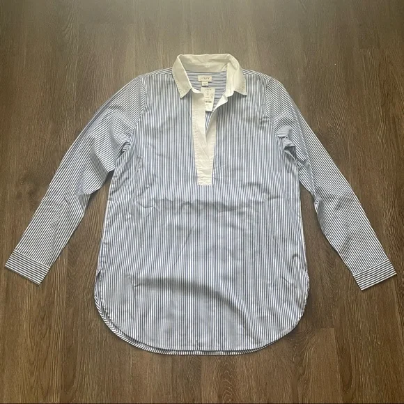 J. Crew Blue Pinstripe Seersucker Collared Tunic in Size XXS - Picture 1 of 11